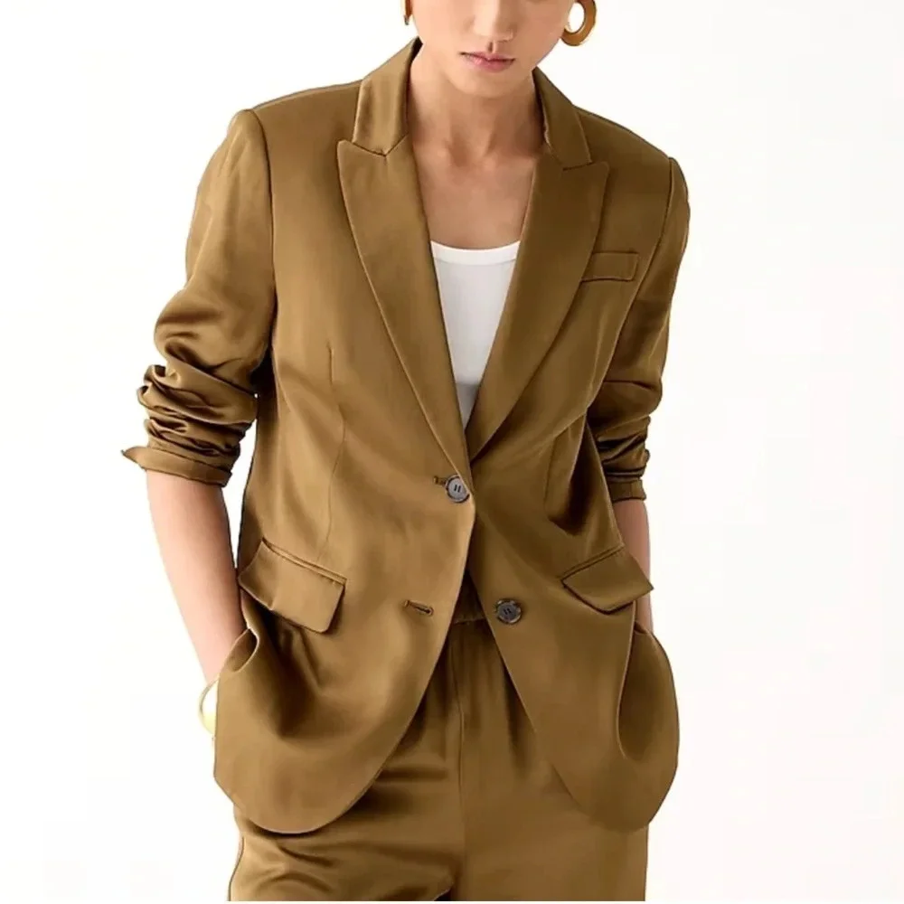 J. Crew Long Parke Blazer In Luster Crepe Earth Brown Women’s 2 NEW